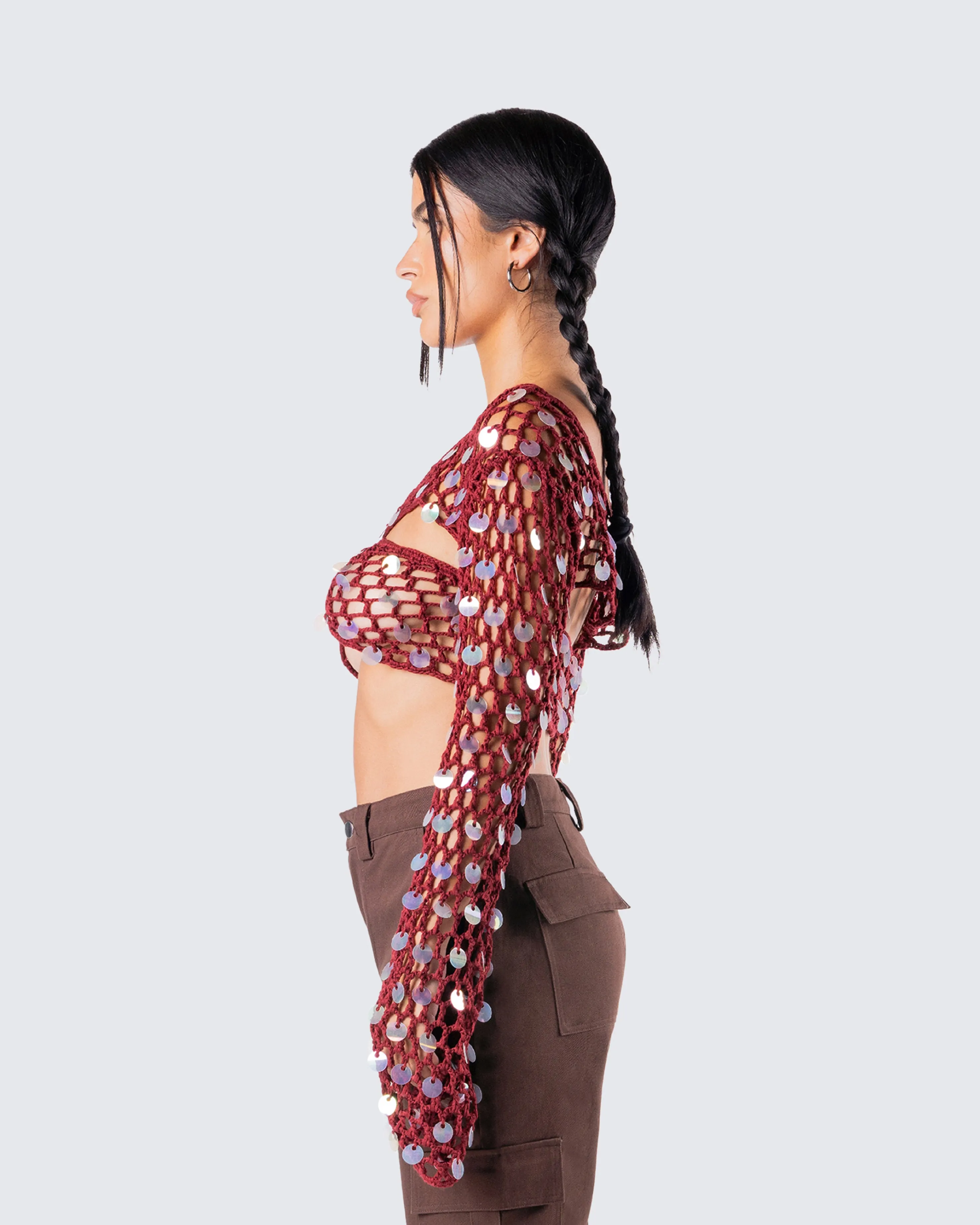 Ellery Maroon Crochet Top