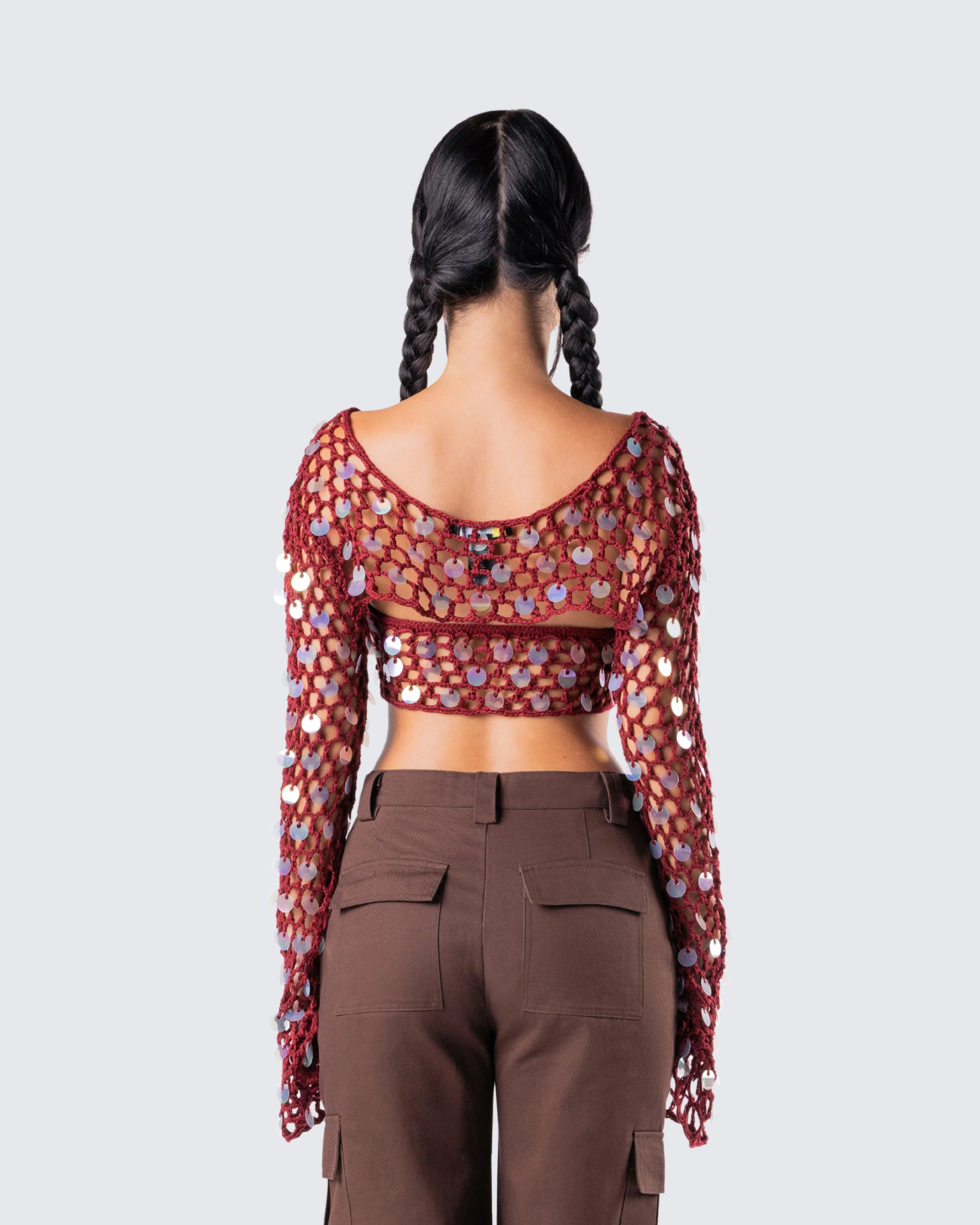 Ellery Maroon Crochet Top