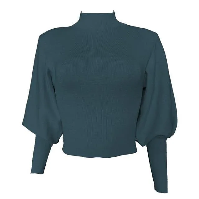 Exaggerated Lantern Sleeve Cropped Knit Sweater