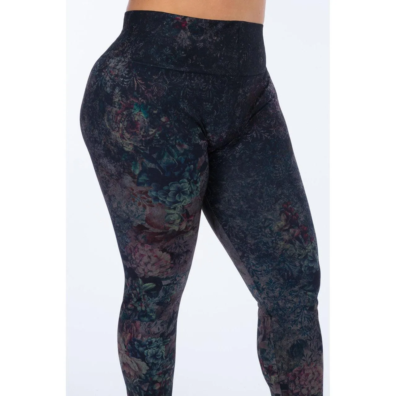 Extended Size High Waist Full Length Leggings in Abstract Floral