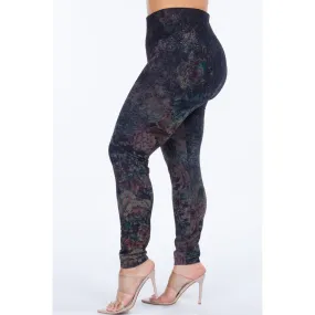 Extended Size High Waist Full Length Leggings in Abstract Floral