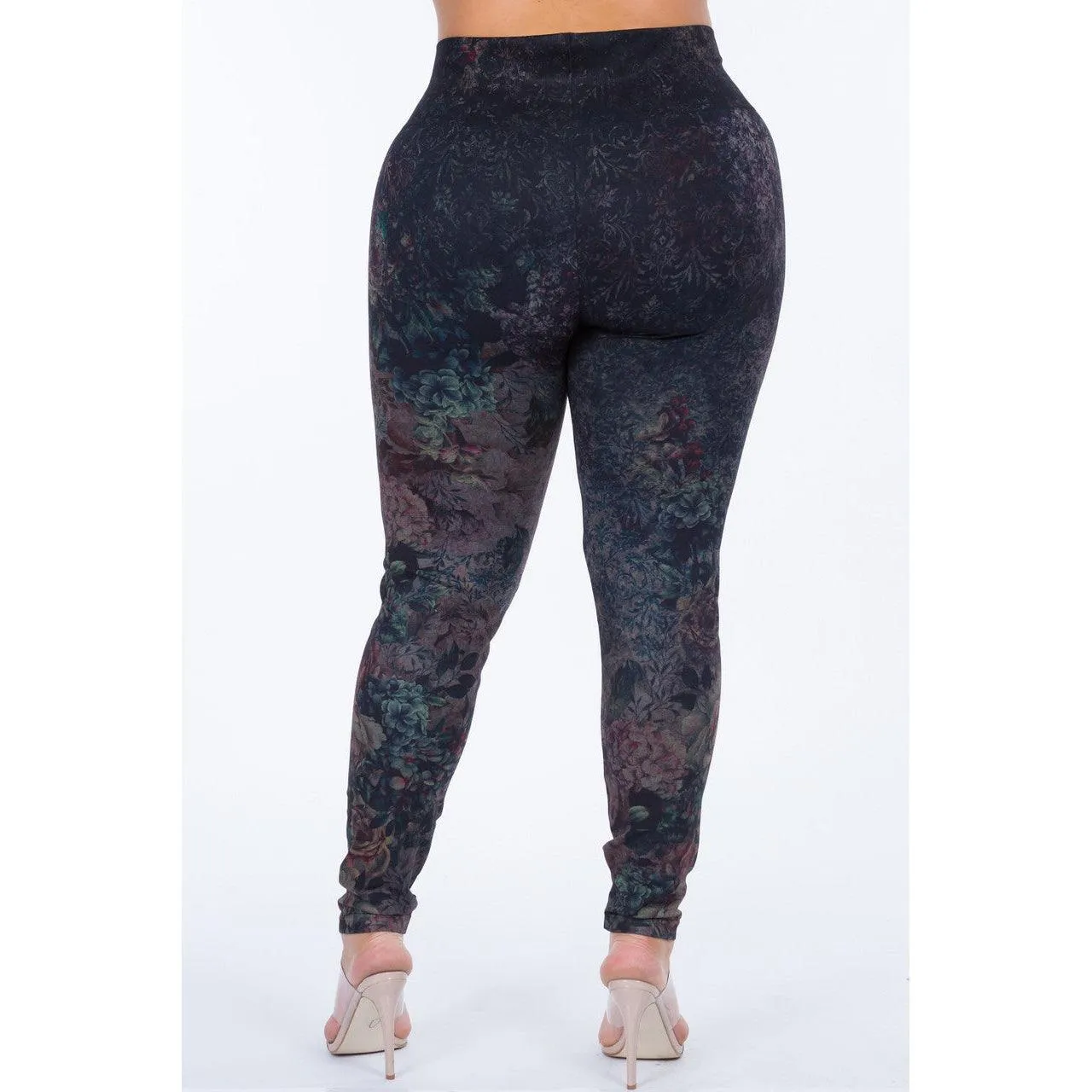 Extended Size High Waist Full Length Leggings in Abstract Floral