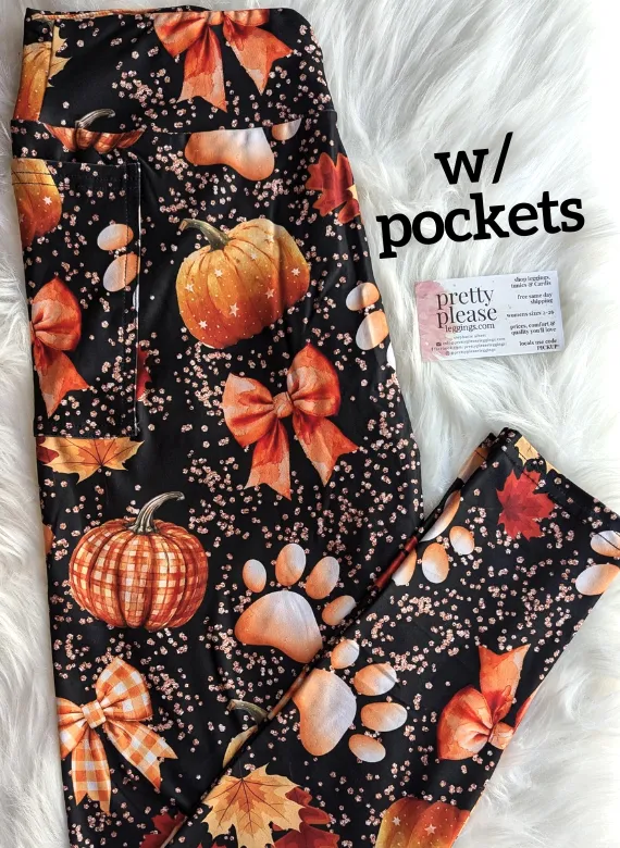 Fall Paws Super SOFT Leggings Pumpkin Farmhouse Halloween Dog Cat OS Plus rts