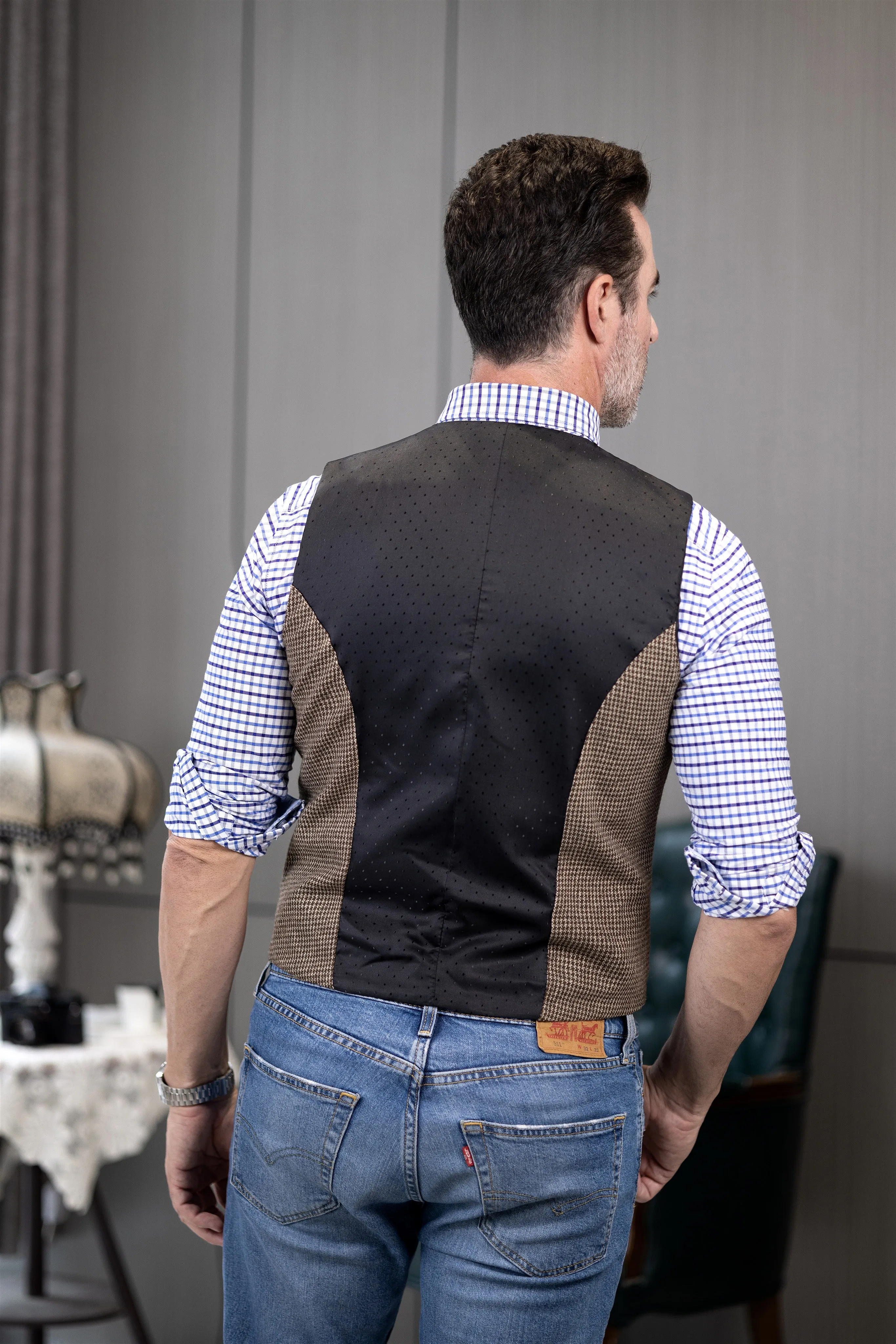 Fashion Men's vest Houndstooth V Neck Waistcoat