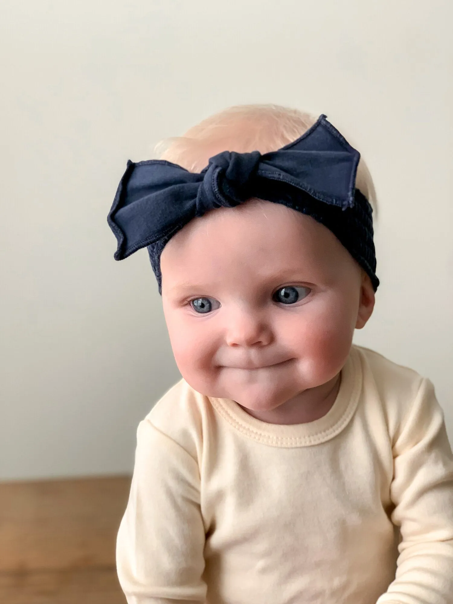 Faux Denim Smocked Headband in Navy