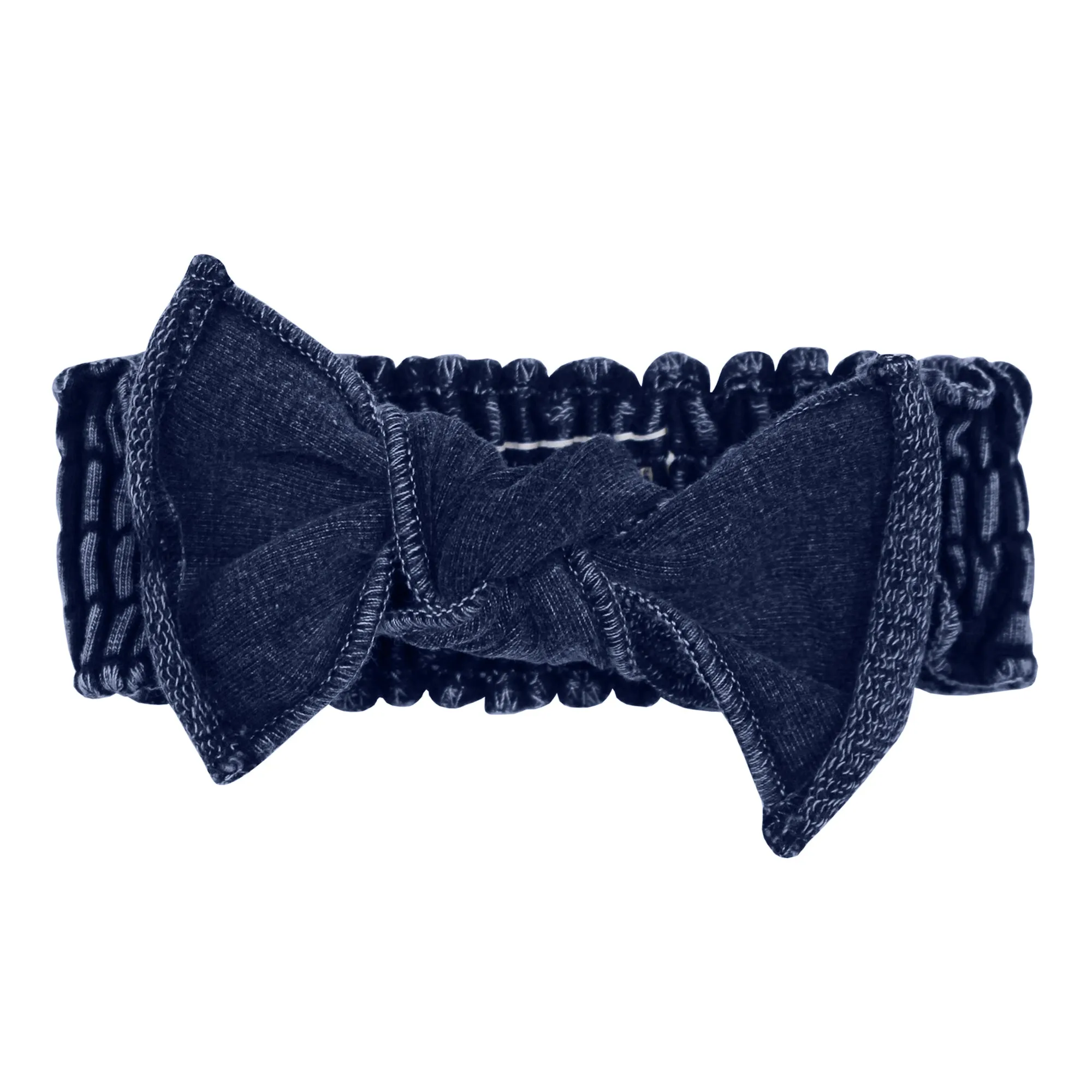 Faux Denim Smocked Headband in Navy