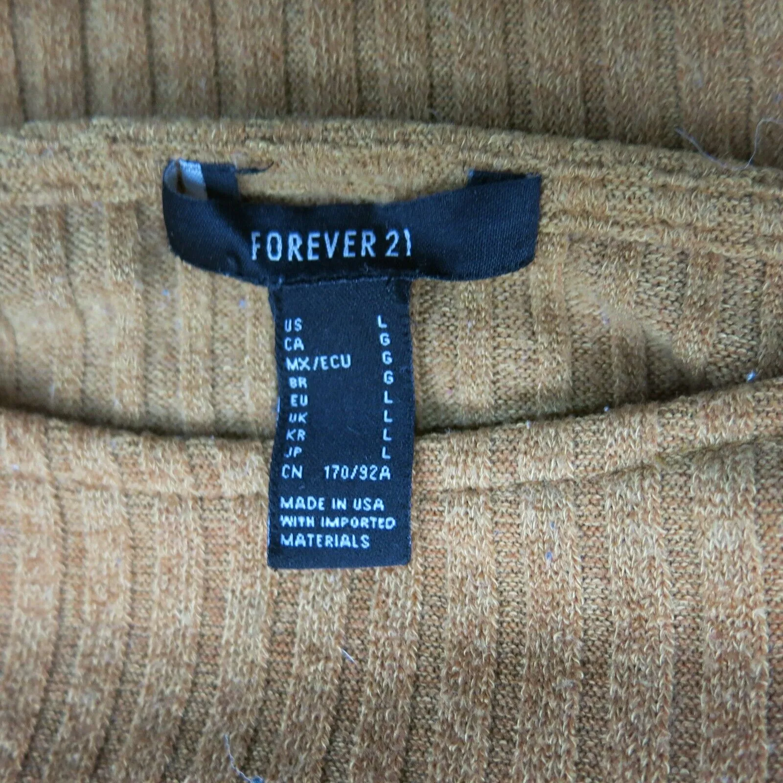 Forever 21 Women Pullover Crop Sweater Knitted Long Sleeve Round Neck Brown SZ L