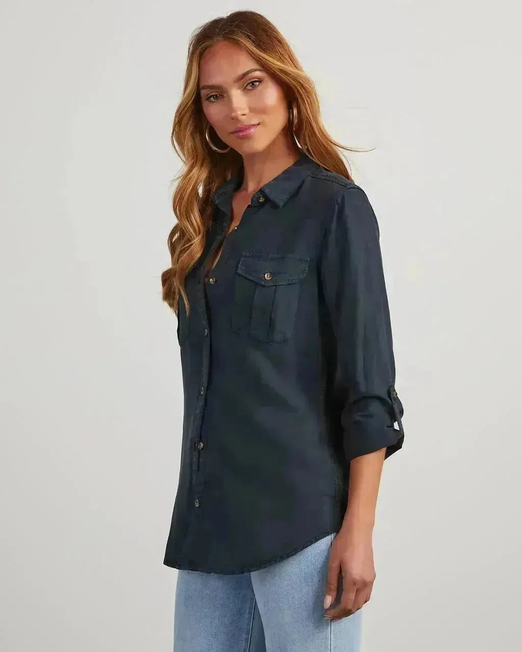 Formal Work Denim shirts for women Leisure Lapel Single Breasted Women's Long Sleeve Denim Shirt Women button down shirts