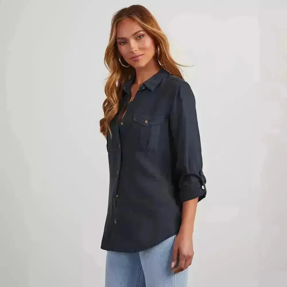 Formal Work Denim shirts for women Leisure Lapel Single Breasted Women's Long Sleeve Denim Shirt Women button down shirts