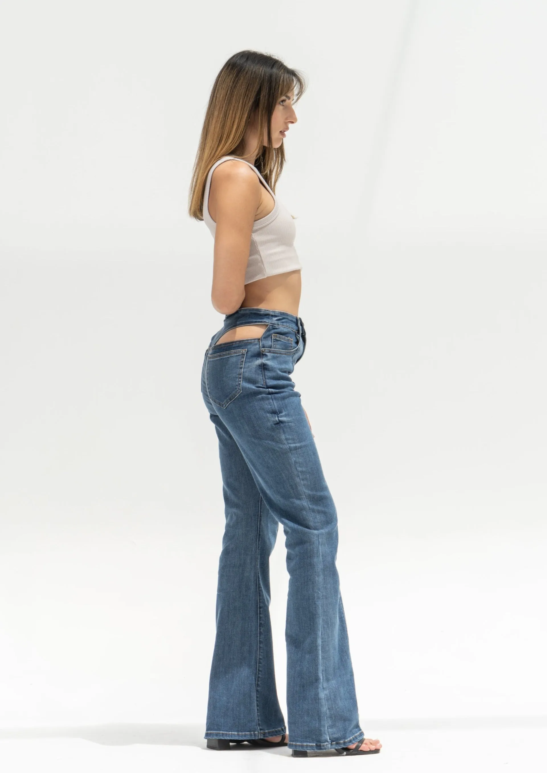 Front Seam Thong Detail Flare Jeans