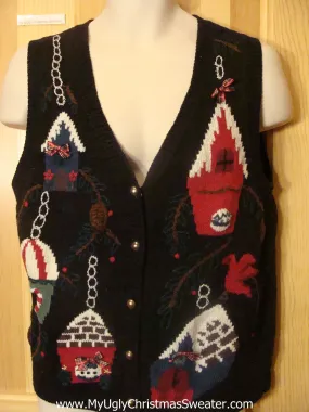 Funny Christmas Sweater Vest Birdhouses and Bows