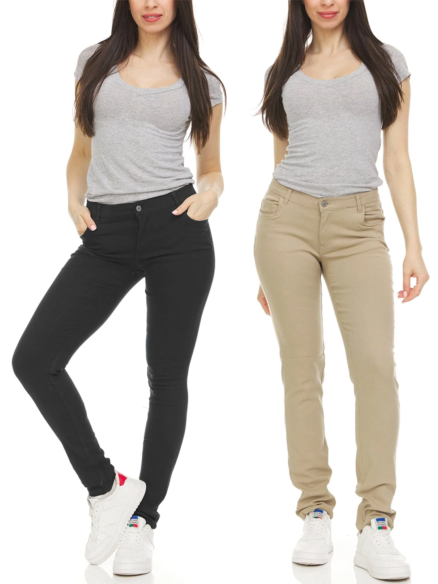 Girl's (2-PACK) Super Stretchy Skinny 5-Pocket Uniform Soft Chino Pants