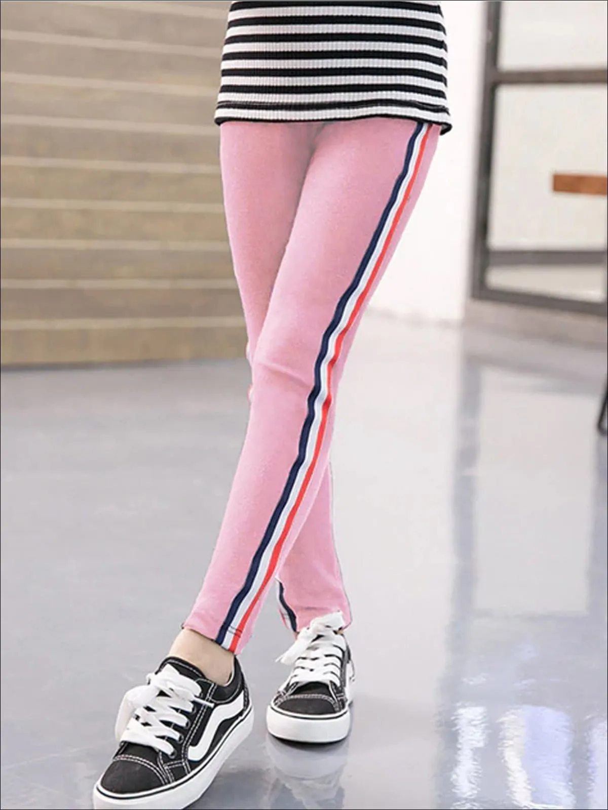 Girls Fall Casual Striped Knit Leggings