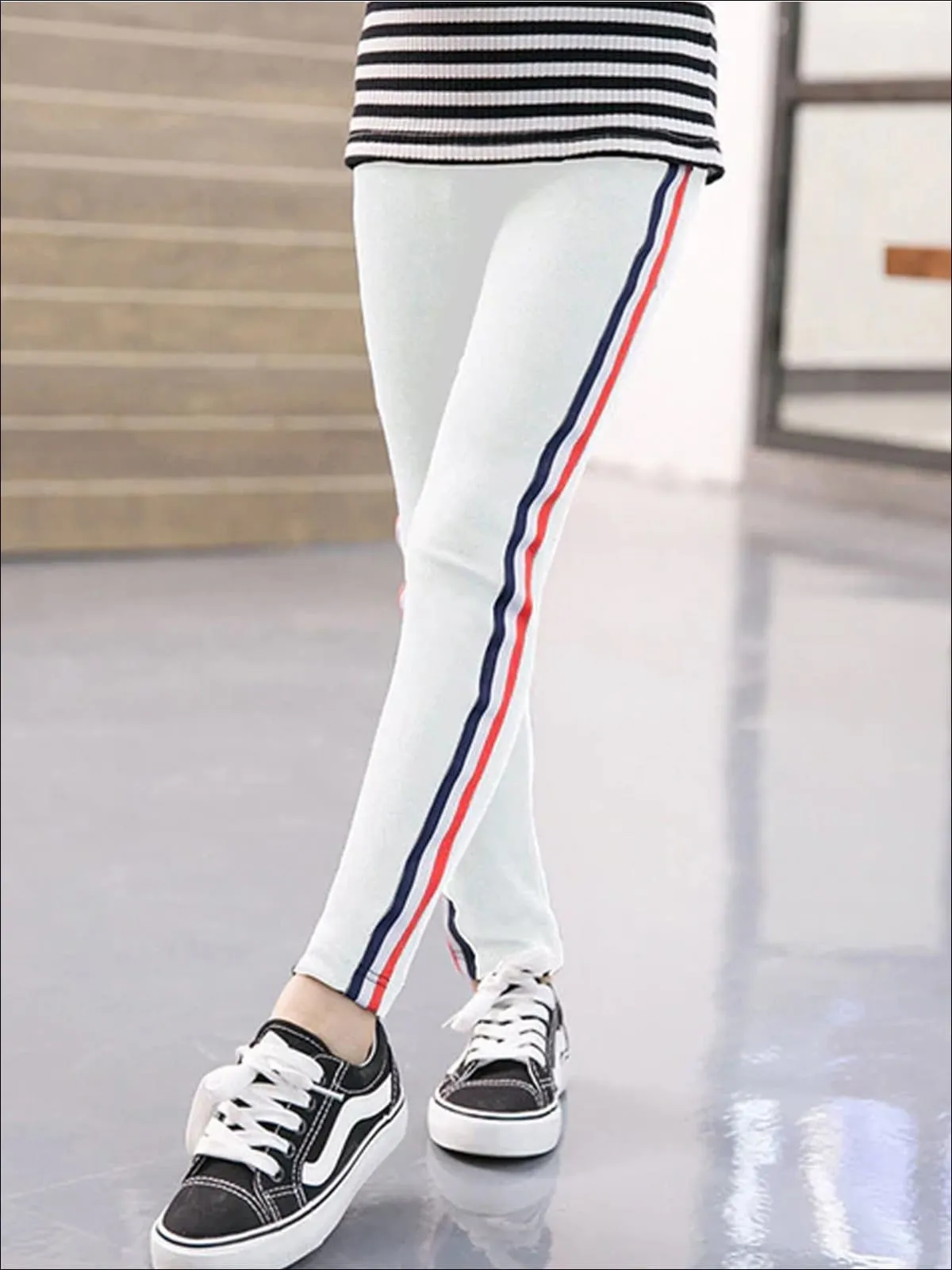 Girls Fall Casual Striped Knit Leggings