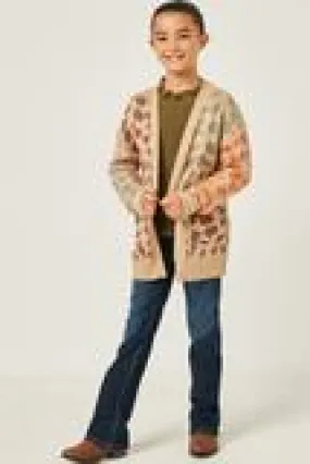 Girls Multi Color Leopard Open Sweater Cardigan