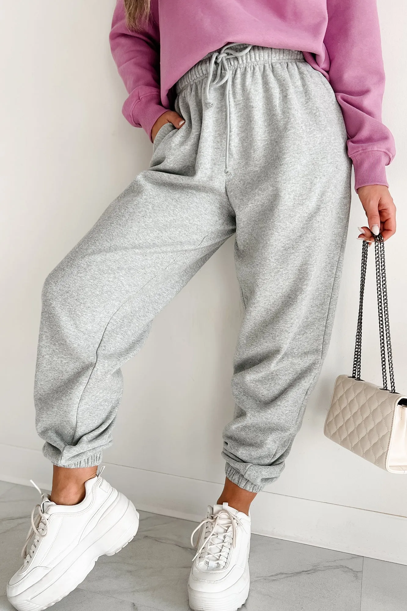 Gloomy Days Drawstring Waist Joggers (Heather Gray)