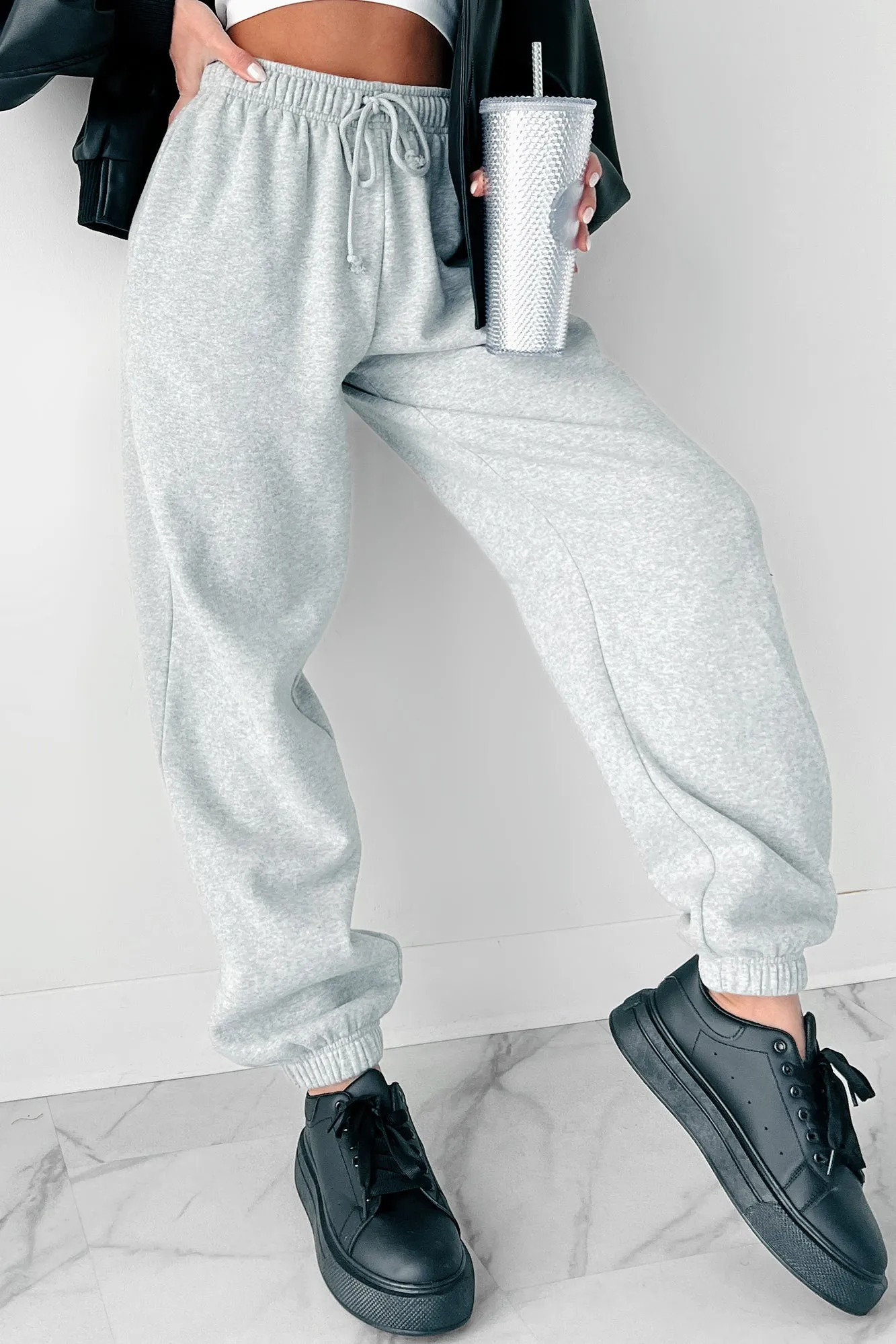 Gloomy Days Drawstring Waist Joggers (Heather Gray)