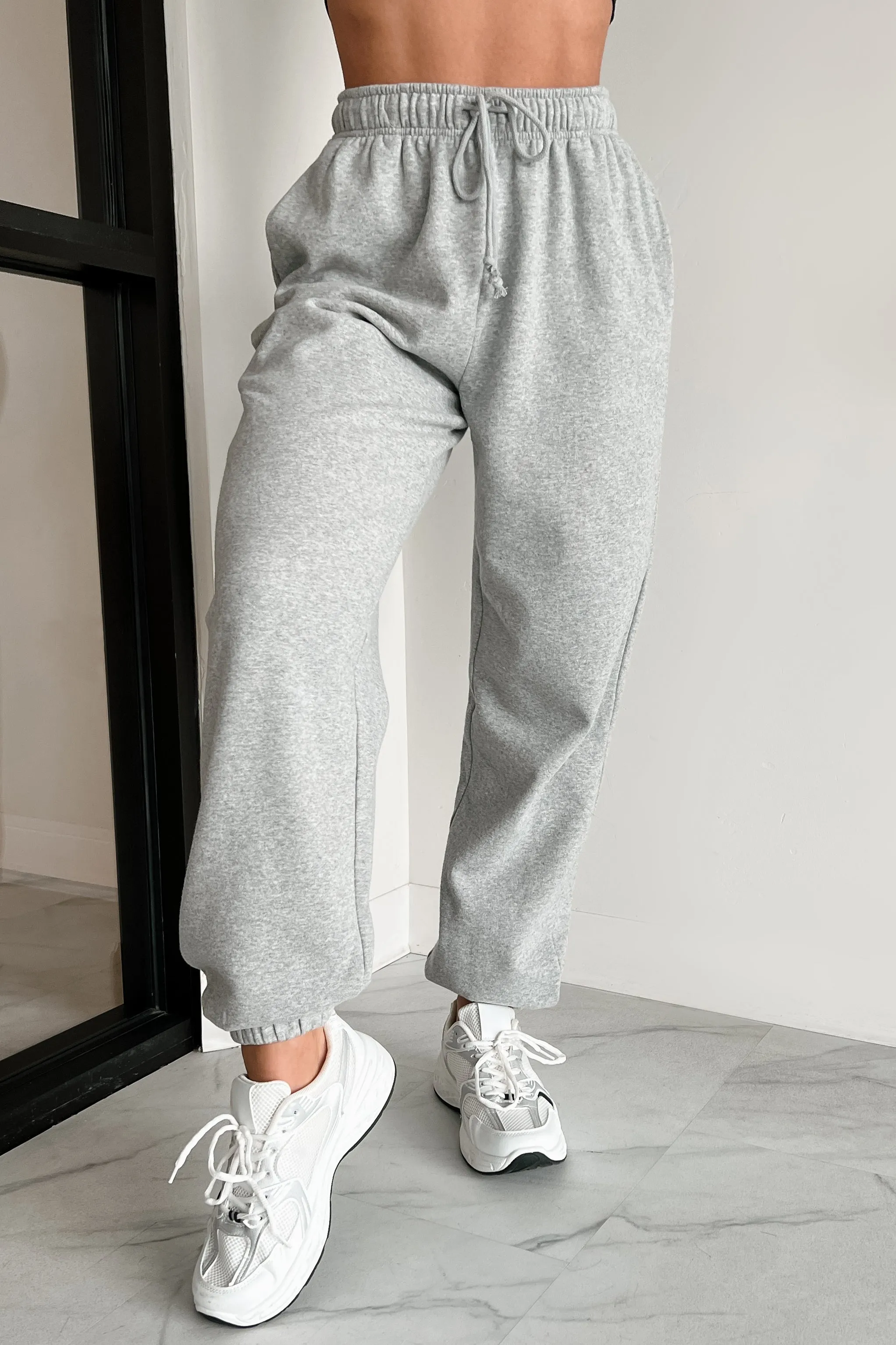 Gloomy Days Drawstring Waist Joggers (Heather Gray)