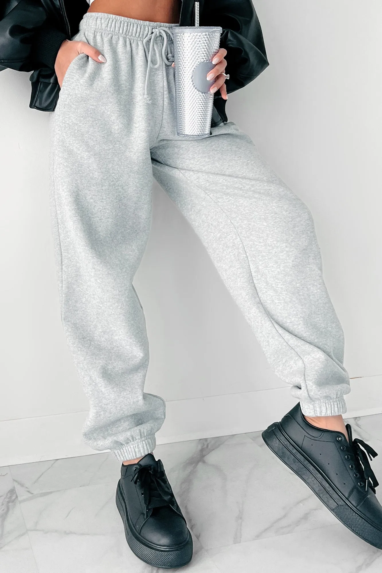 Gloomy Days Drawstring Waist Joggers (Heather Gray)