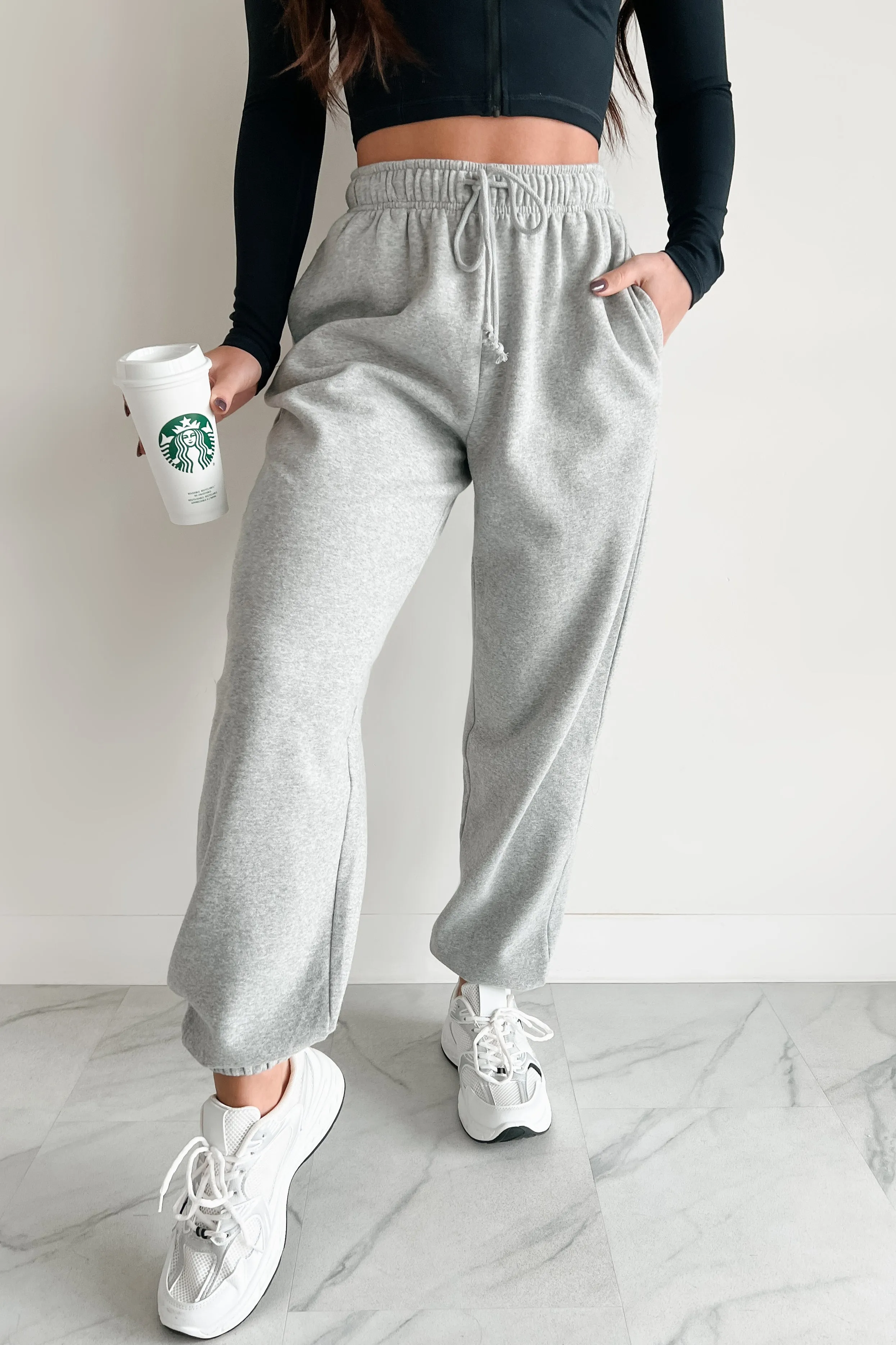 Gloomy Days Drawstring Waist Joggers (Heather Gray)