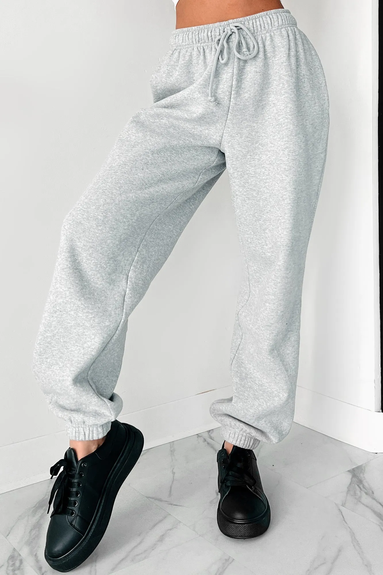 Gloomy Days Drawstring Waist Joggers (Heather Gray)