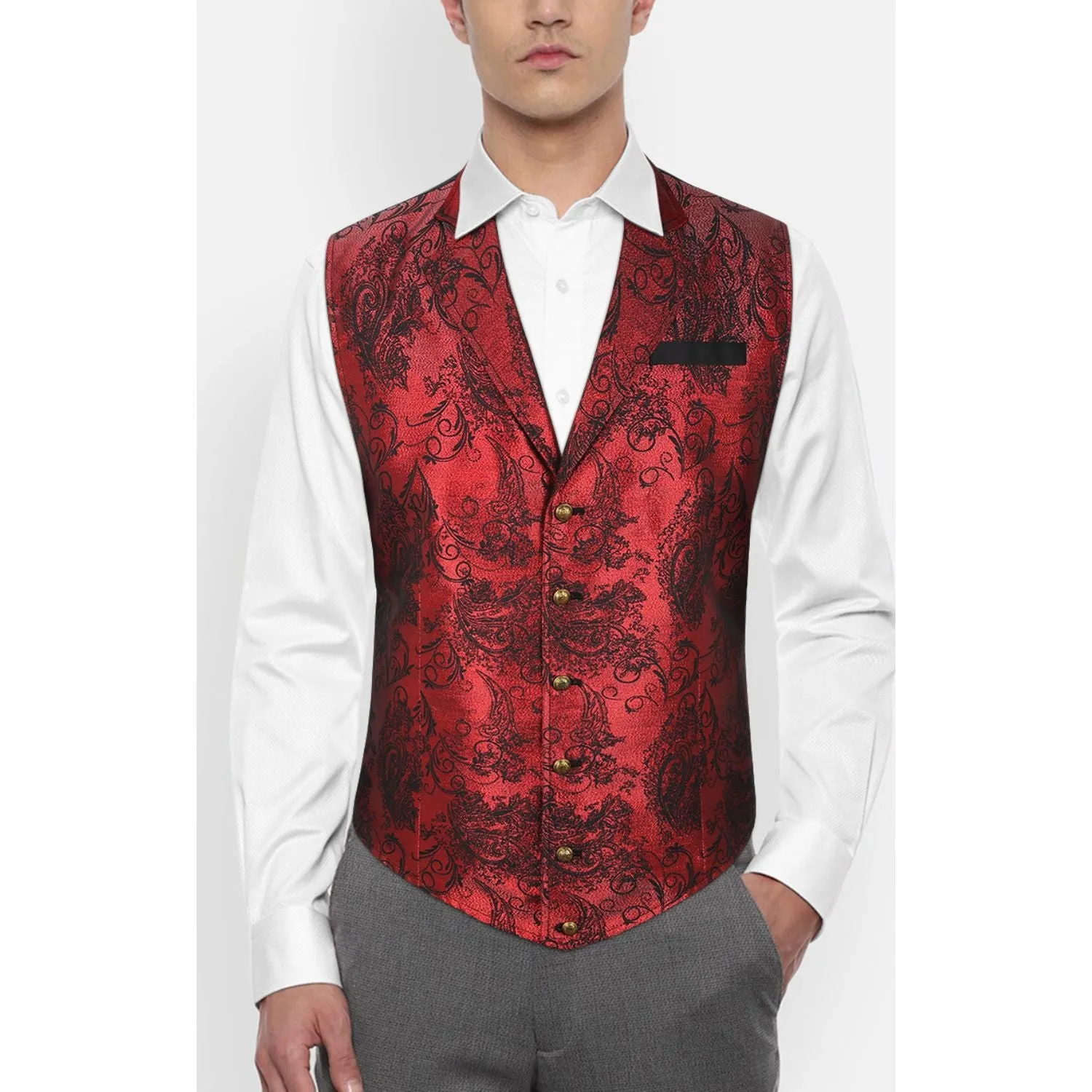 Gothic Lapel Party Vest for Men - RED/BLACK-5