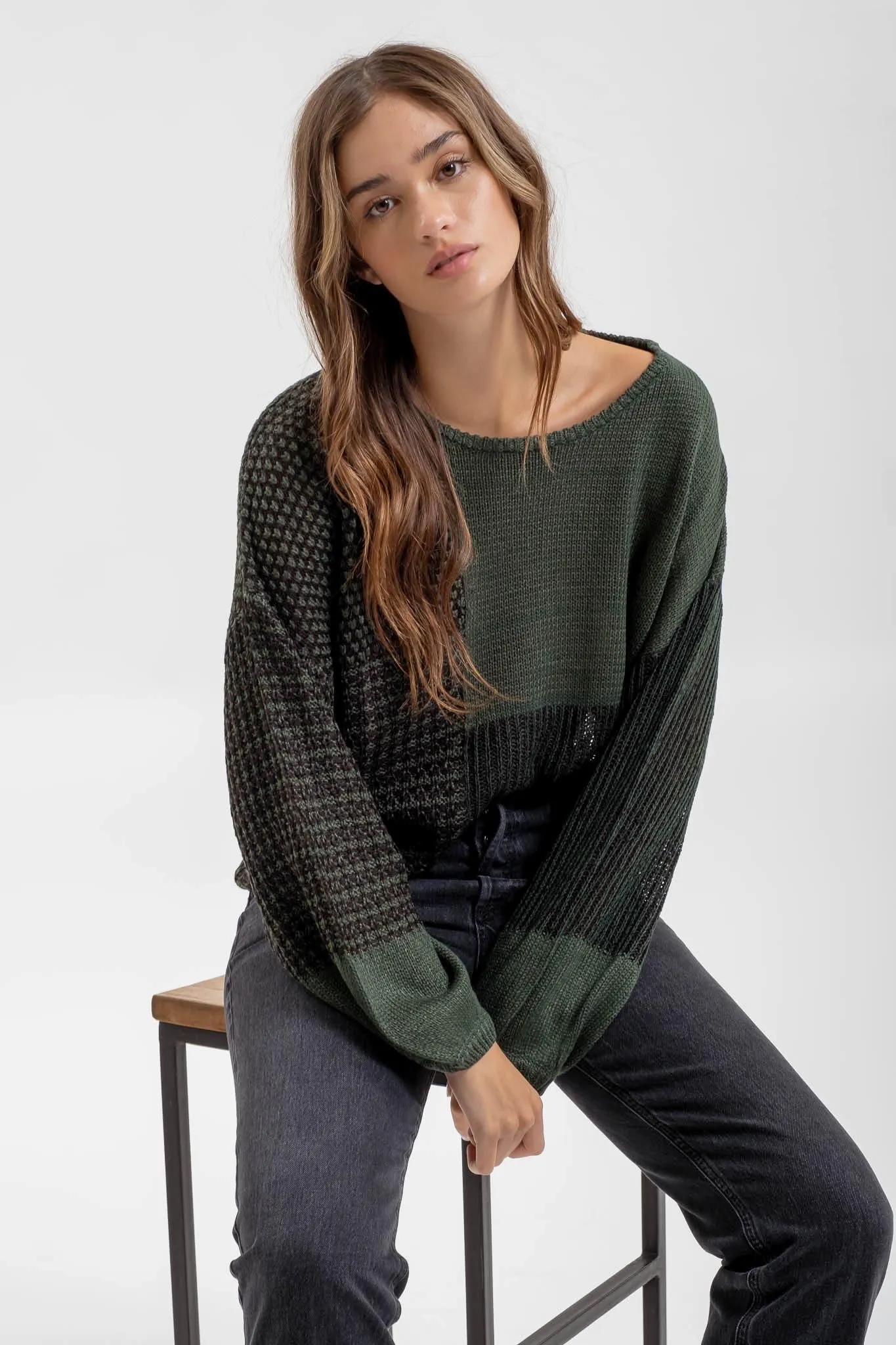 Green Textured Tie Back Sweater - FINAL SALE