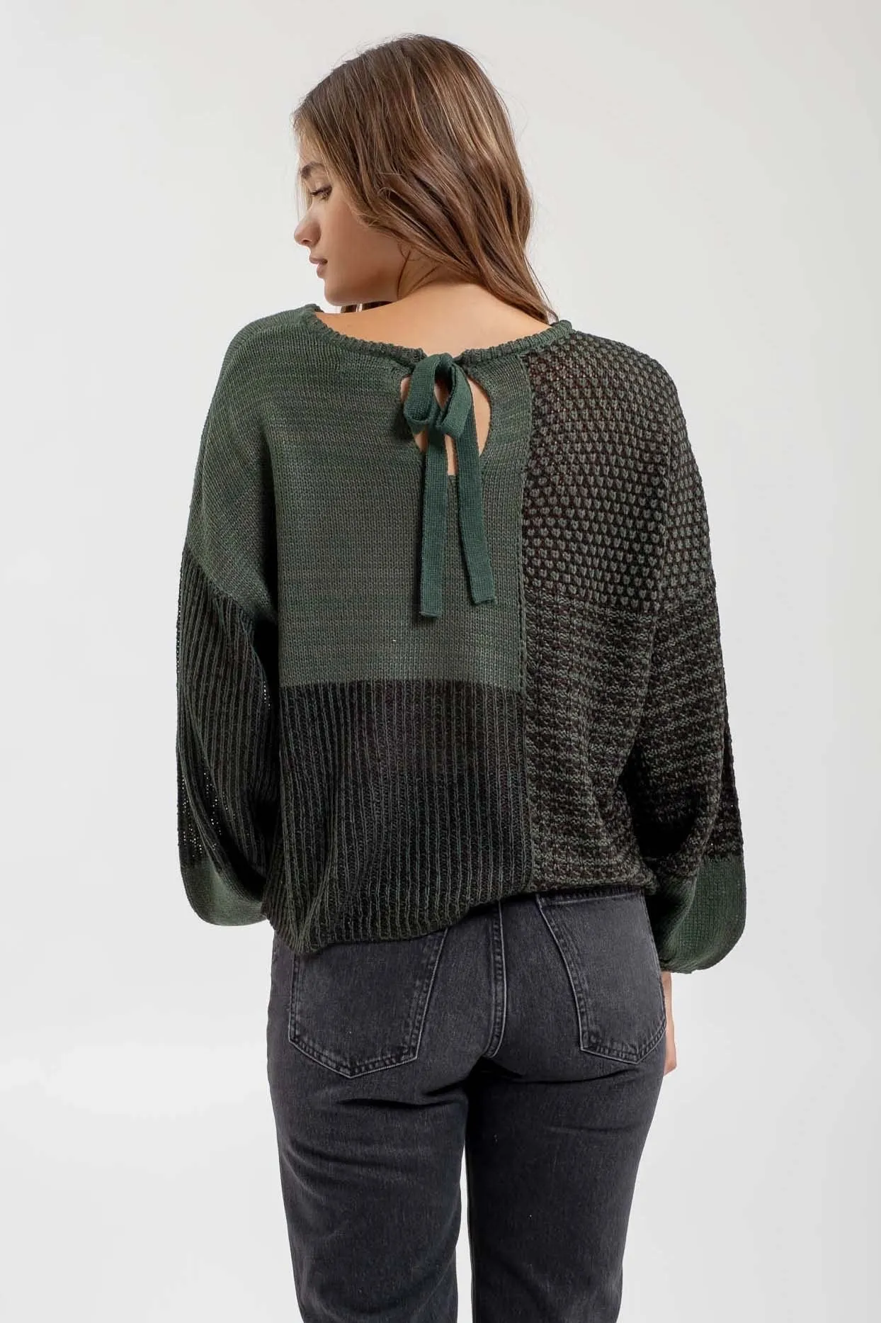 Green Textured Tie Back Sweater - FINAL SALE