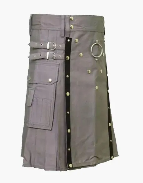 Grey Utility Kilt - Gothic Style - Grey Belted Kilt