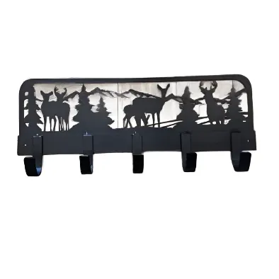 Handmade Black Metal Deer Scene Welded Coat Rack