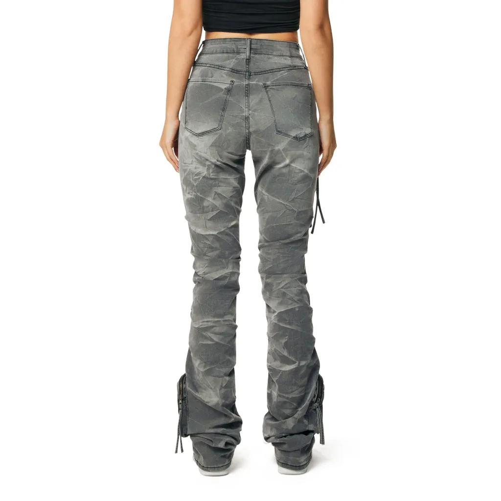 High Rise Cargo Stacked Denim Jeans - Twinkle Grey