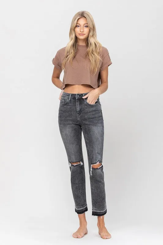 High Rise Released Hem Straight Leg Jeans