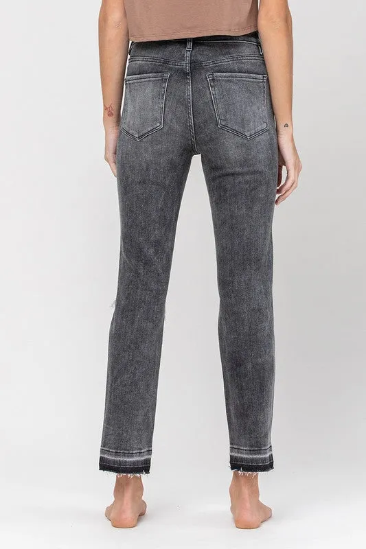 High Rise Released Hem Straight Leg Jeans