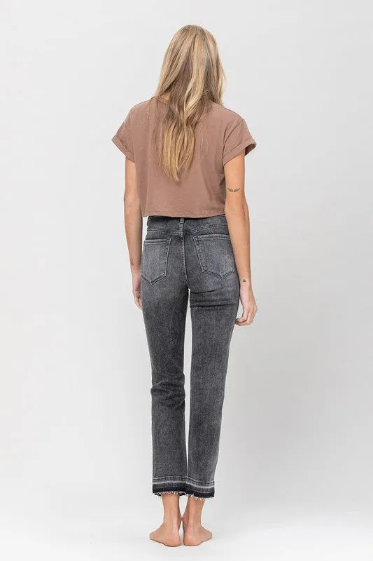 High Rise Released Hem Straight Leg Jeans