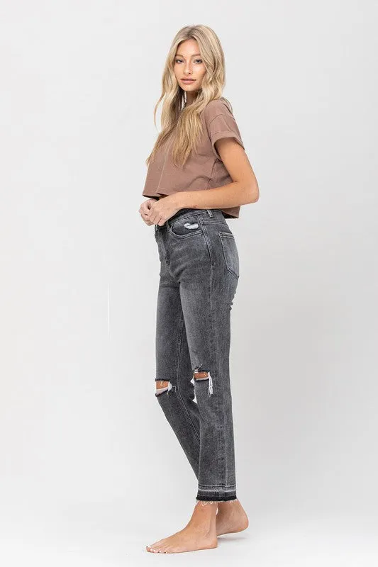 High Rise Released Hem Straight Leg Jeans