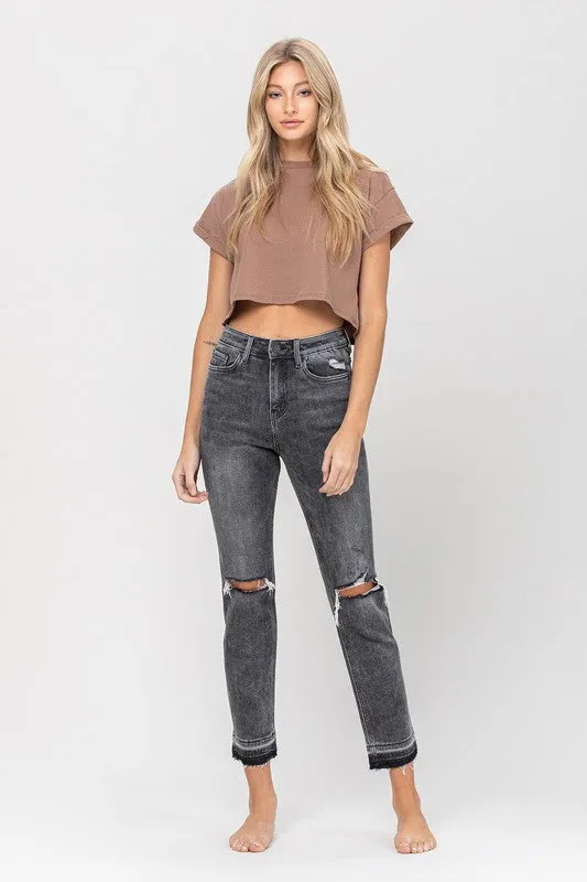 High Rise Released Hem Straight Leg Jeans