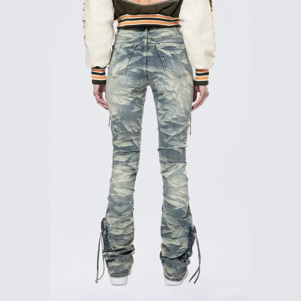 High Rise Stacked Cargo Jeans - Blue Toast