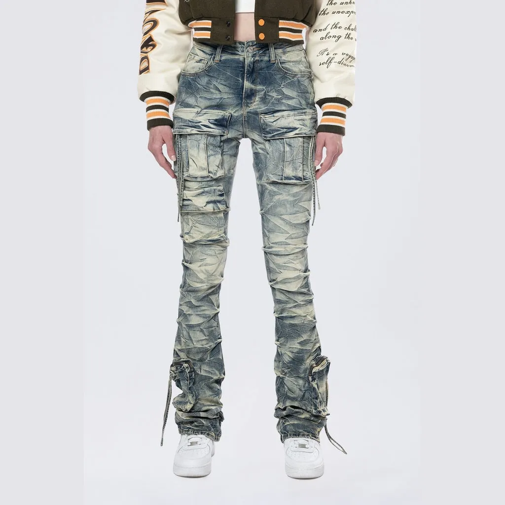 High Rise Stacked Cargo Jeans - Blue Toast