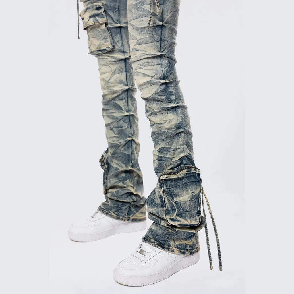 High Rise Stacked Cargo Jeans - Blue Toast