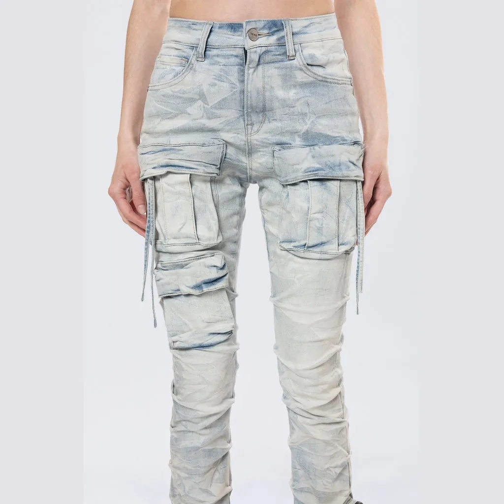 High Rise Stacked Cargo Jeans - Marshfield Blue