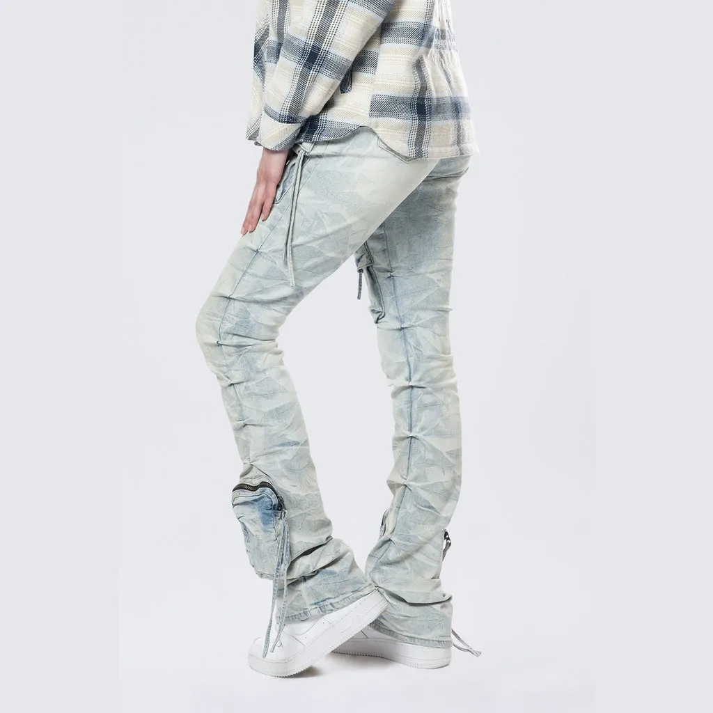 High Rise Stacked Cargo Jeans - Marshfield Blue