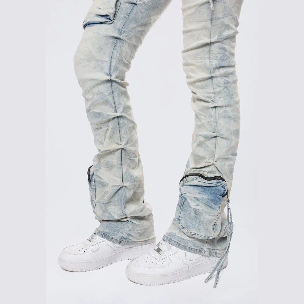 High Rise Stacked Cargo Jeans - Marshfield Blue