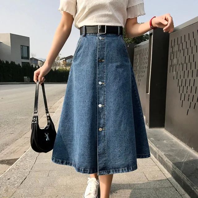 High Waist Denim Skirt Streetwear A-Line Long Skirts For Women