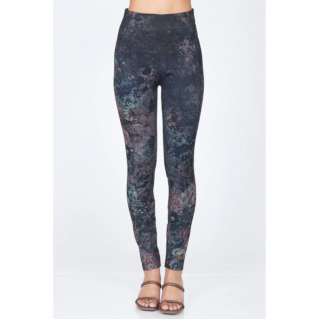 High Waist Full Length Jeans Leggings in Abstract Floral