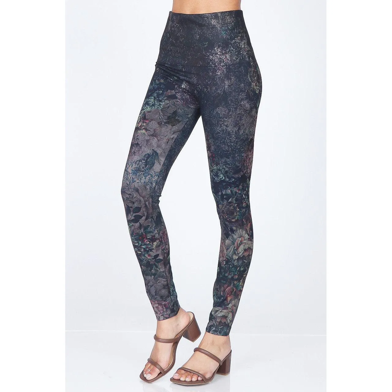 High Waist Full Length Jeans Leggings in Abstract Floral