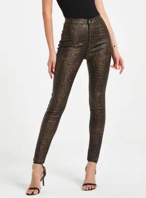 High Waist PU Sexy Alligator Pants