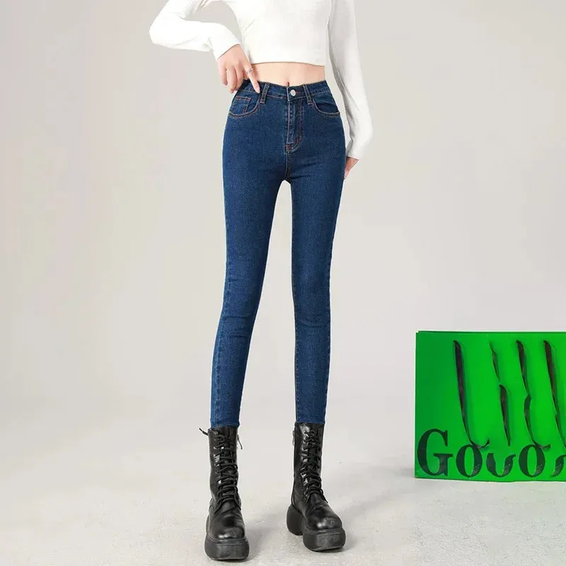 High Waist Stretch Slim Pants Casual Skinny Jeans Female Pencil Denim