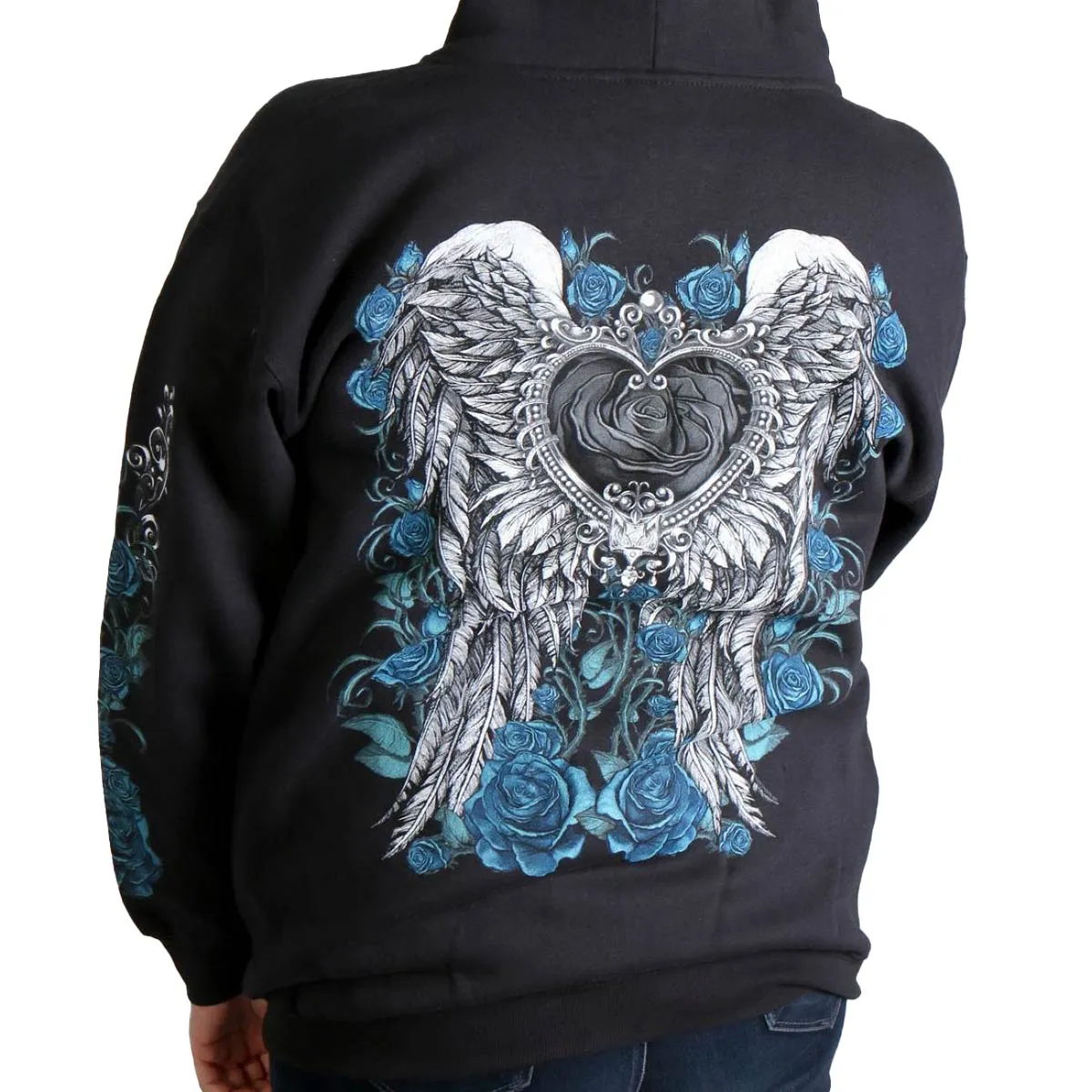 Hot Leathers GLZ4345 Women's 'Angel Roses' Zip Up Hooded Black Sweat