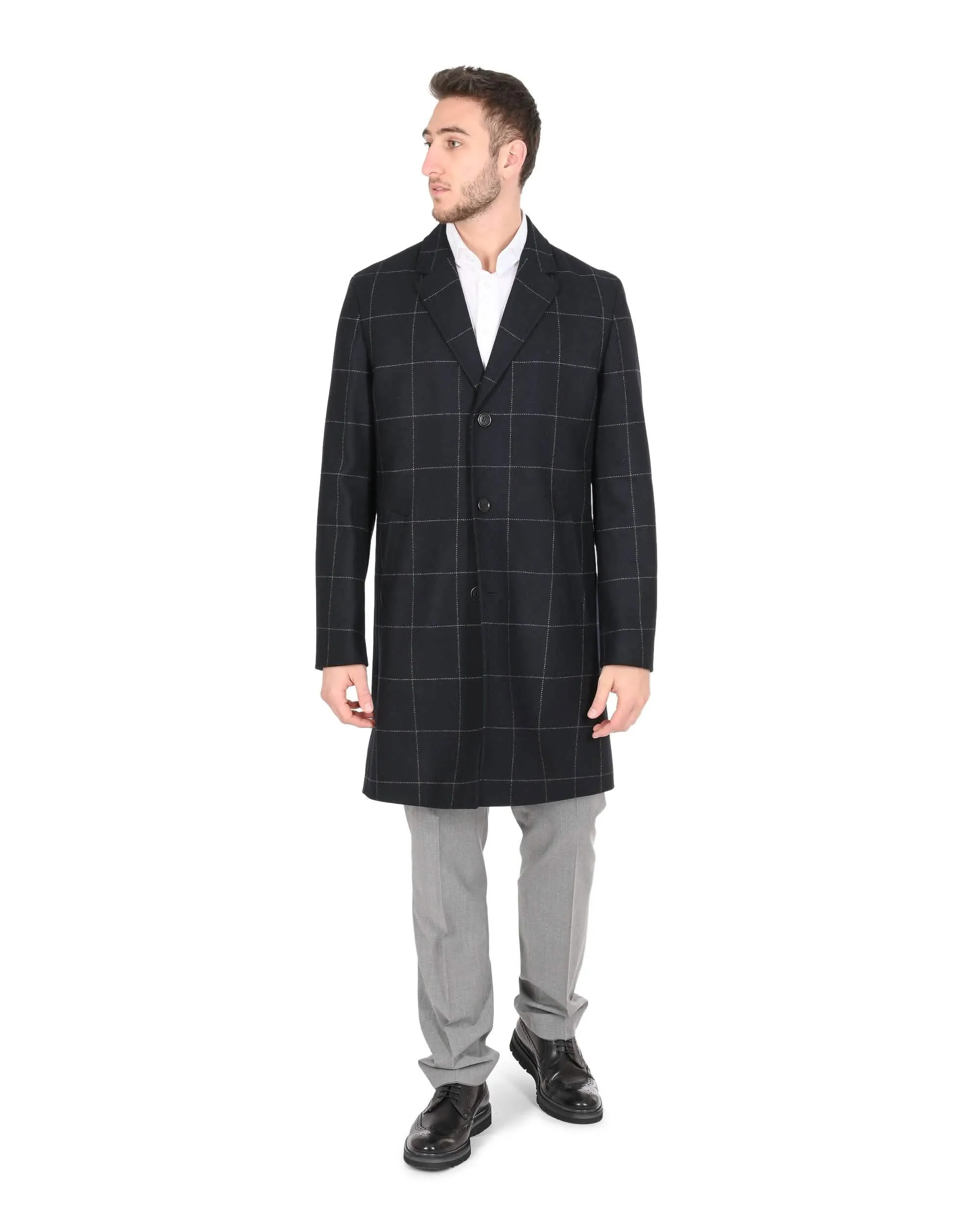 Hugo Boss Men's Sleek Dark Blue Wool Overcoat