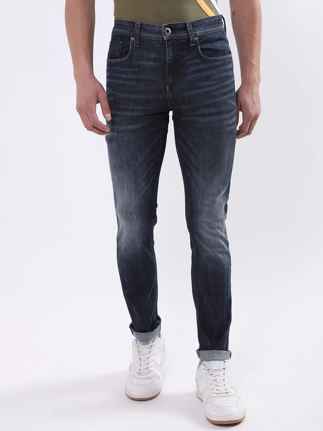 Iconic Men Blue Embroidered Skinny Fit Jeans